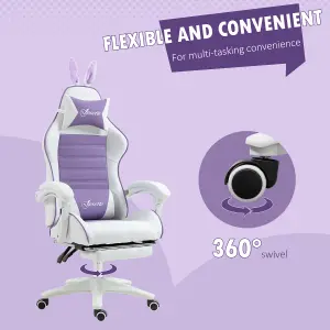 Vinsetto Racing Style Gaming Chair with Footrest Removable Rabbit Ears, Purple