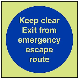 Emergency Escape Keep Clear Door Sign - Glow in Dark - 100x100mm (x3)