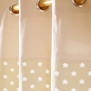 Homescapes Cotton Stars Beige Ready Made Eyelet Curtain Pair, 137 x 228 cm Drop