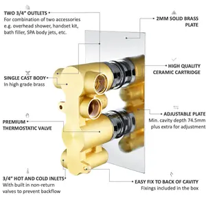 ENKI Venice Chrome Round Ceiling Fixed Brass Thermostatic Shower Set 400mm