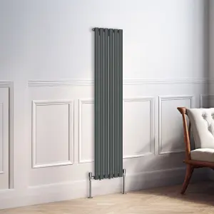 Right Radiators 1600x354mm Vertical Single Oval Column Designer Radiator Anthracite