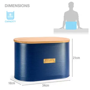 EHC Space Saving Extra Large Bread Box Bin With Wooden Lid, For Kitchen Countertop Bread Storage, Navy Blue,  8 L