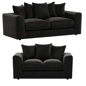 Brooklyn Plush Velvet Fibre Fabric Sofa Set 3 and 2 Seater sofa Black