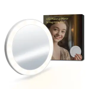 LED Lighted Magnifying Mirror 5X, for Makeup Tweezing Eyebrows,Compact Travel Vanity Bathroom Shaving Mirror