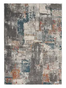 Grey Multicoloured Modern Abstract Easy To Clean Rug For Dining Room Bedroom & Living Room-66 X 229cm (Runner)