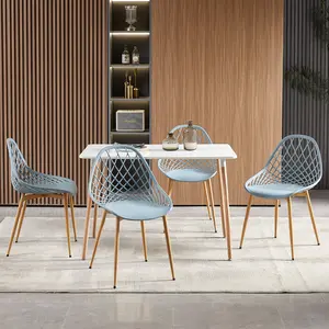 Dining Chair Plastic Seat with Sturdy Metal Legs (Set of 4) Light Blue/Natural