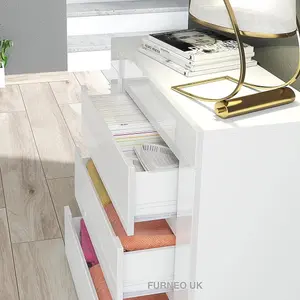 Furneo Modern White 3 Drawer Chest of Drawers Cabinet Storage Matt & High Gloss Clifton15