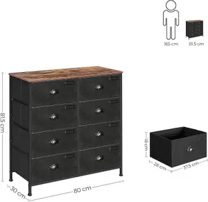 SONGMICS Fabric Chest of Drawers, 8 Drawers, Large Console Storage, Clothes Storage Cabinet, Rustic Brown and Black