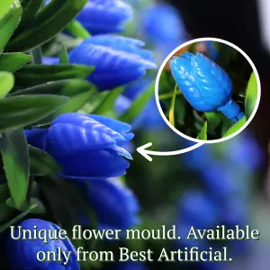 Best Artificial 38cm Blue Lush Tulip Hanging Basket Flower Topiary Ball - Suitable for Outdoor Use - Weather & Fade Resistant