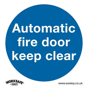 Automatic Fire Door Keep Clear Safety Sign - Rigid Plastic 80mm x 80mm for Workplace Safety