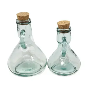 Recycled Glass Clear Solid Kitchen Dining Mixed Set of 2 Cruets w/ Corks 250ml, 500ml