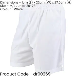 M/L - WHITE Junior Soft Touch Elasticated Training Shorts Bottoms - Football Gym