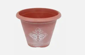 Recycled Plastic Planter Pot - 13" Fleur De Lys Terracotta White