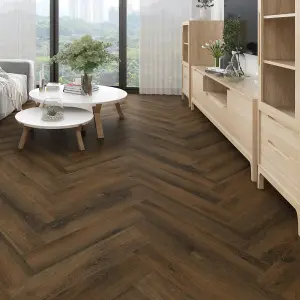 SPC Click Flooring Composite Plank Flooring Dark Wood Oak Herringbone Style 2.22m2 Pack