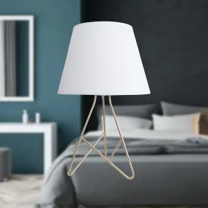 First Choice Lighting Tripod Gold 42cm Table Lamp With White Fabric Shade