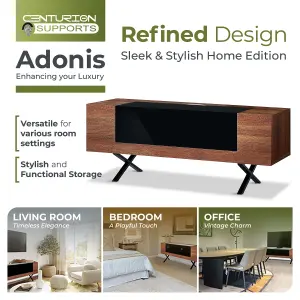 Centurion Supports ADONIS Walnut with Black Contrast Beam-Thru Remote Friendly Door 26"-55" Flat Screen TV Cabinet