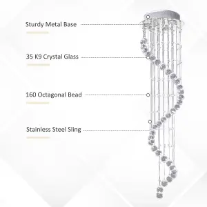 HOMCOM Modern Crystal Droplet Ceiling Light Stainless Steel Bedroom Hallway