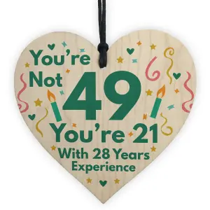 Red Ocean Funny Birthday Gifts For Women Novelty 49th Birthday Gift For Men Wooden Heart Sign Funny Birthday Card