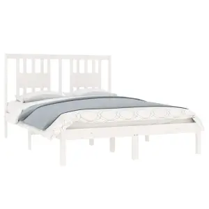 Berkfield Bed Frame White Solid Wood 120x190 cm 4FT Small Double