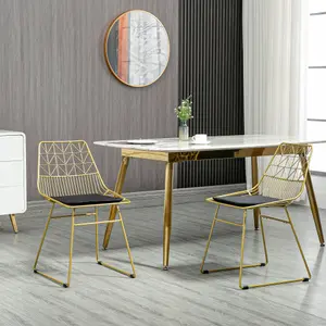 HOMCOM Dining Chairs Set of 2, Metal Wire Kitchen Chairs with Back, Gold Tone