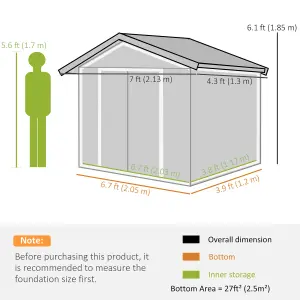 Outsunny 7 x 4ft Garden Shed Storage with Foundation Kit and Vents Light Green