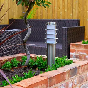 ValueLights Wharf Pair of Modern Outdoor Stainless Steel Bollard Lantern Light Posts