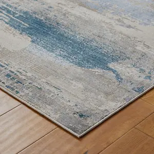 Modern Easy to Clean Blue Abstract Living Room Dining Room Bedroom Rug-240cm X 340cm