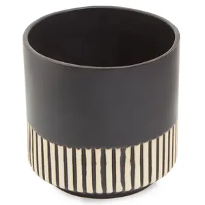 Interiors by Premier Large Ceramic Planter, Modern Black and Gold Planter for Indoor Plants, Drum-shaped Ceramic Planter for Home