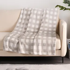 Ultra Soft Fleece Throw Over Blanket Sofa Check Gingham, Grey - 120 x 150cm