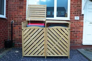 Wooden Double Wheelie Bin Storage - Natural