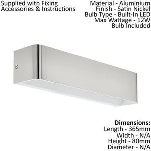 2 PACK Wall Light Satin Nickel Front Cover Oblong Box Structure LED 12W Inc