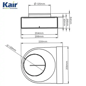 Kair Rotating Elbow Bend Adaptor 204mm x 60mm to 125mm - 5 inch Rectangular to Round 90 Degree Bend Adapter