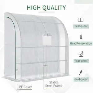 Outsunny Walk-In Lean to Wall Greenhouse w/Window&Door 200Lx 100W x 215Hcm White