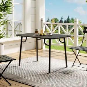 Outdoor Garden Dining Table , Curved Table with Metal Slatted Top, Black