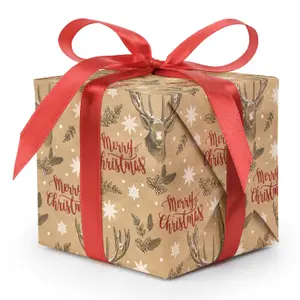 Eco-Friendly Red Bauble & Natural Stag Kraft Gift Wrap - 2m Roll Options