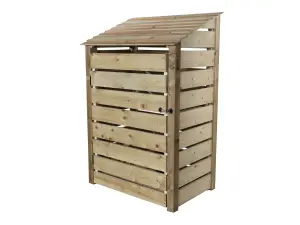 Slatted wooden log store with door and kindling shelf W-119cm, H-180cm, D-88cm - natural (light green) finish