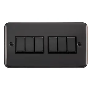 Curved Black Nickel 10A 6 Gang 2 Way Ingot Light Switch - Black Trim - SE Home