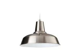 Luminosa Smart 1 Light Dome Ceiling Pendant Brushed Steel, White Inside, E27