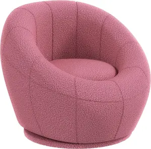 Small Armchair, Upholstered Swivel Barrel Fabric Accent Chair for Living Room, Bedroom, Berber Fleece Mini Sofa, Pink