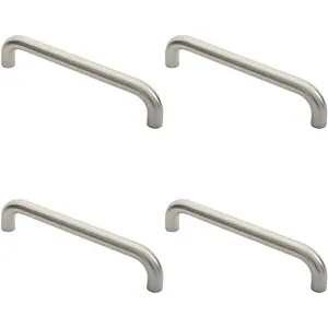 4x Round D Bar Pull Handle 325 x 25mm 300mm Fixing Centres Satin Steel