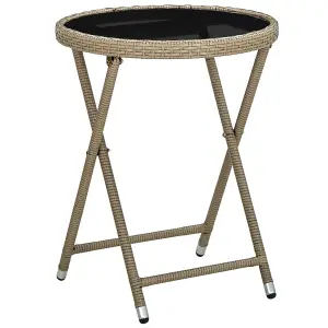 Berkfield Tea Table Beige 60 cm Poly Rattan and Tempered Glass