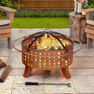 SUNJOY 83cm Wood Burning Fire Pit Garden Backyard Outdoor Fire Pit Includes Lid & Poker