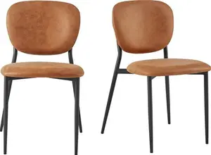 Kelmarsh Set Of 2 Cognac Colour Vegan Leather Upholstered Dining Chairs - Dining Room Chairs - Dining Table Chairs - Daals - Dining Chairs