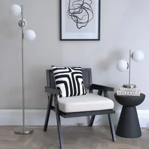 ValueLights Jas Chrome 3 Way Floor Lamp with White Frosted Glass Globe Shades - LED Bulbs Included