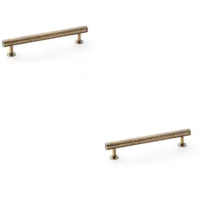 2 PACK - Hammered T Bar Pull Handle - Antique Brass - 160mm Centres SOLID BRASS Drawer