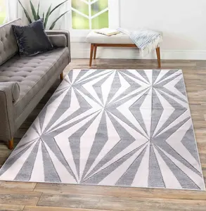 Valencia Modern Crystal Design Carved Area Rugs Silver 80x150 cm