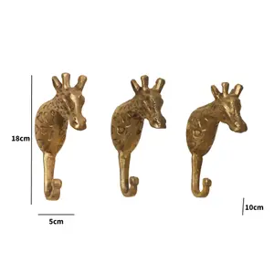 Melody Maison Set of 3 Gold Metal Giraffe Wall Hooks