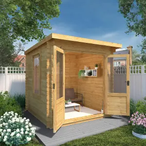 Waltons 2.4m x 2.4m Wooden 19mm Pent Roof Log Cabin Garden Summerhouse Shed 8ft x 8ft