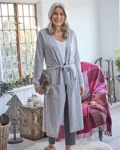 Womens Cashmere & Merino Luxe Dressing Gown Grey | Woolovers