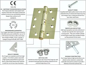 EAI - 4" Door Hinges & Screws G11 FD30/60 - 102x76x2.7mm Square - PVD Brass Pack of 4 Pairs